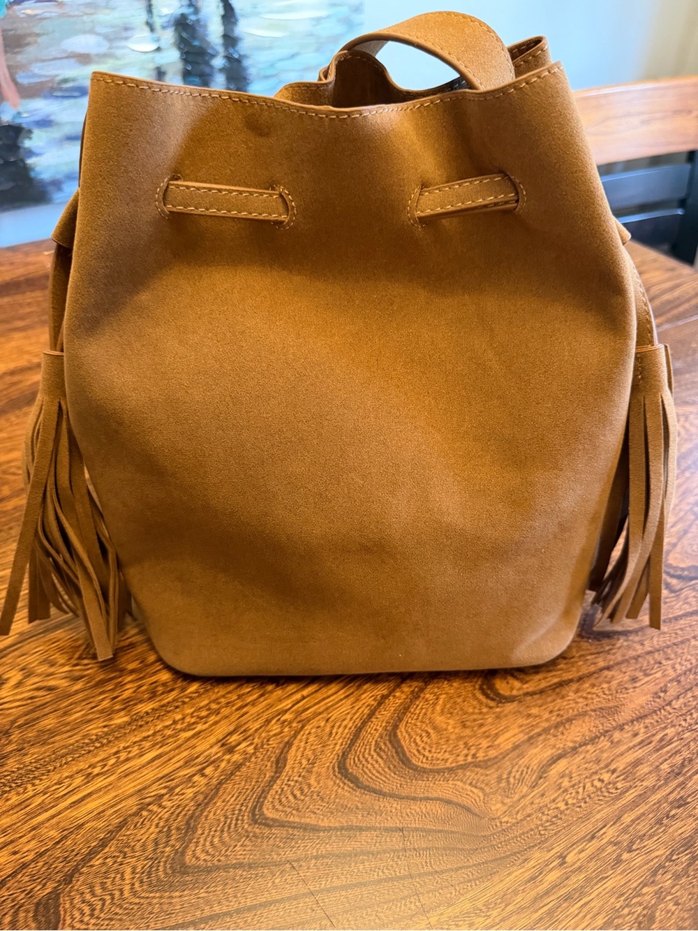 BCBG MaxAzria Faux Suede Bucket Shoulder Bag in Tan - Picture 2 of 8